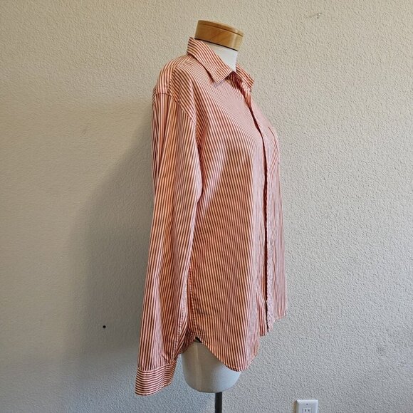 Vintage Ralph Lauren Rugby Orange Striped Cotton Long Sleeve Collared Shirt L - Picture 6 of 14